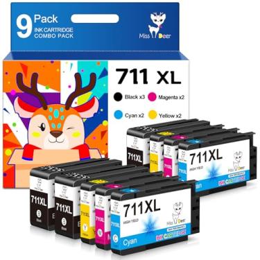 Imagem de Miss Deer Cartuchos de tinta 711XL de substituição para HP 711 711XL, funciona para impressoras HP Designjet T120 T520 de 24" T520 de 36" (3 pretos, 2 cianos, 2 magenta, 2 amarelos) 9 pacotes