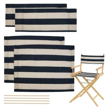 Imagem de NBEADS 2 conjuntos de capas de cadeira de diretor dobrável, kits de capas de cadeira de diretor de substituição com palitos de madeira para cadeiras de filmagem de maquiagem, listras brancas azuis