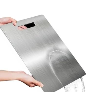 Imagem de Tábua de Corte Dupla Face Premium de Titânio - Aço Inox de Grau Alimentício para Cozinha e Jantar(Tábua de corte inox)