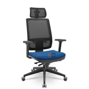 Imagem de Cadeira Brizza Tela 3D Slider Piramidal Preta Com Apoio NR17 Plaxmetal (Poliéster Azul)