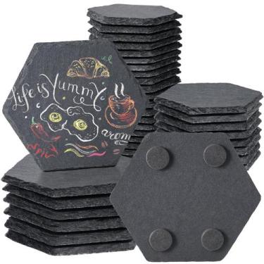 Imagem de Porta-copos MAPRIAL Slate 10 cm, pedra preta hexagonal, 36 peças