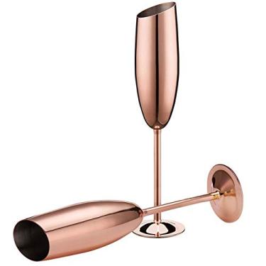 Imagem de Elegantes taças de champanhe de aço inoxidável ouro rosa para festa brinde celebração aniversário noiva noivo sra. casamento, haste longa inquebrável taças de champanhe para o Natal, ao ar livre - 2 unidades