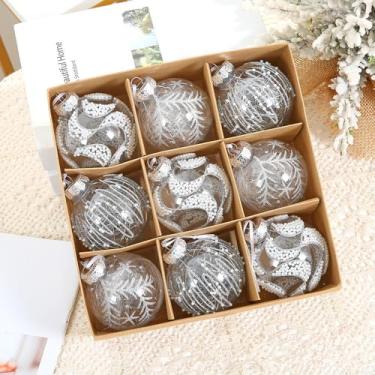 Imagem de Bolas de Natal, 9 peças, 8 cm, bolas de Natal, champanhe, pingente de decoração de árvore de presente para decoração de guirlanda de Natal (prateado)