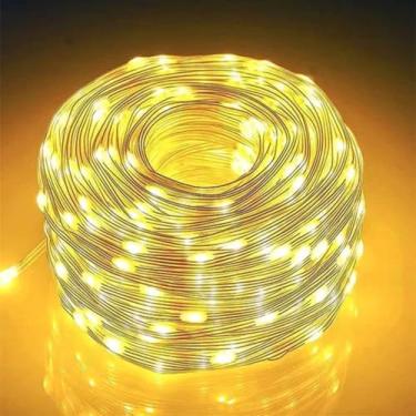 Imagem de Genérico, Cordão Pisca Piscal Led Linha 30M com Lampadas Formato Gota 110V 8 Modos Iluminação Natal Casamentos Cor:Amarelo
