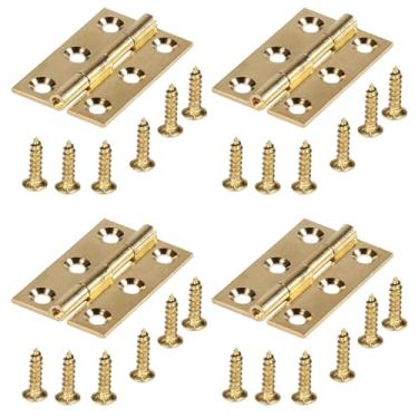 Imagem de JIQI 4 peças de dobradiças de latão sólido puro de 3,8 cm, dobradiças de armário dobráveis douradas com parafusos, para caixa de joias e móveis de caixa de madeira, porta de armário de gaveta