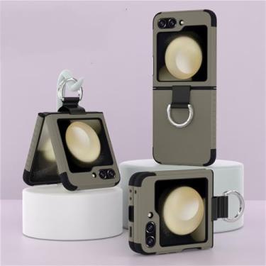 Imagem de Casos de suporte de anel de dedo para samsung galaxy z flip 5 zflip 5 pc tpu bicolor fino fosco capa, marrom claro, para samsung z flip 5