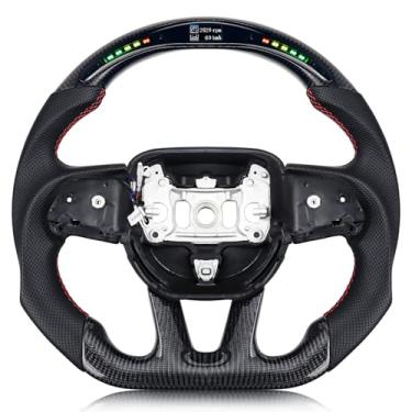 Imagem de VOONKE Volante De Fibra De Carbono Real Para Dodge Charger/Challenger/Durango/Jeep Grand Cherokee/Sxt/Gt/Rt/Srt/Heallcat Indicador De Mudança De Marcha Em Led Em Forma De D Nappa Couro Perfurado Vol