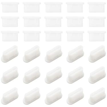 Imagem de SUNNYCLUE 1 caixa com 50 plugues de poeira para celular, plugue antipoeira tipo C, protetores de porta de carregamento de silicone branco para smartphones, fones de ouvido, laptops, acessórios de