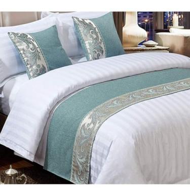 Imagem de Cachecol de cama de hotel algodão e linho jacquard proteção moderna de alta qualidade decoração de cama cachecol simples para cama de solteiro queen size - verde 1||50 x 180 cm para cama de 1,2 m