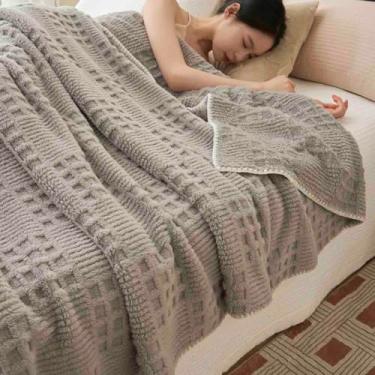 Imagem de Cobertor de lã ponderado cobertor xaile fofo feminino masculino para cama adulto casal solteiro para sofá resiste ao desbotamento para aquecer no escritório, sala de estar ou carro (cinza, 200 x 230