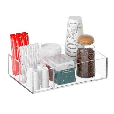 Imagem de Hexsonhoma Organizador de acessórios para estação de café transparente, bandeja de café de acrílico para bancada, saquinhos de chá, condimentos, xícaras, potes