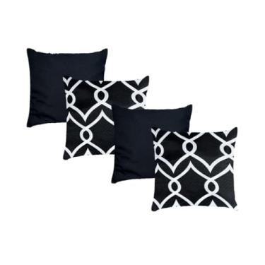 Imagem de Kit 4 Almofadas Decorativas 45x45cm com Enchimento de Espuma Soft Clean – Capas com Zíper e Design Moderno para Sofá e Cama(ELO PRETO&BRANCO)