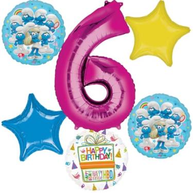 Imagem de Anagram 6th Birthday Party Supplies Girl Smurf's Theme Balloon Bouquet Decorations
