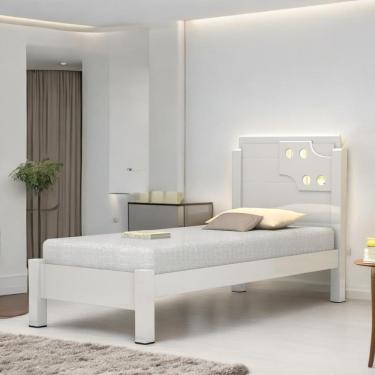 Imagem de Cama Solteiro Com Aplique Espelho Colônia Branca Com Colchão