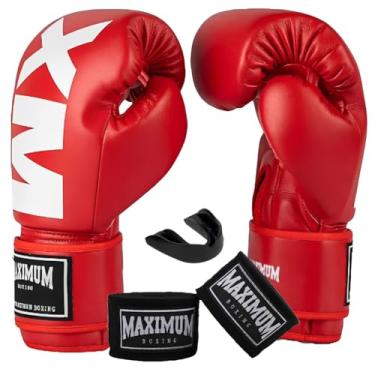 Imagem de Kit Luva De Boxe Muay Thai Maximum MXM Vermelho + Bandagem 3m + Protetor Bucal (14oz)