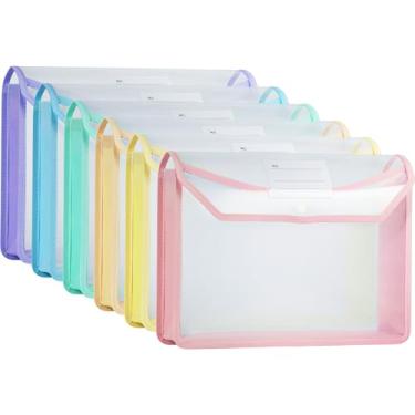 Imagem de WORPSON Pasta de arquivo expansível de plástico, envelopes transparentes, tamanho A4, pastas para documentos com fecho de pressão, sem divisórias, grande capacidade (6, cores mistas)