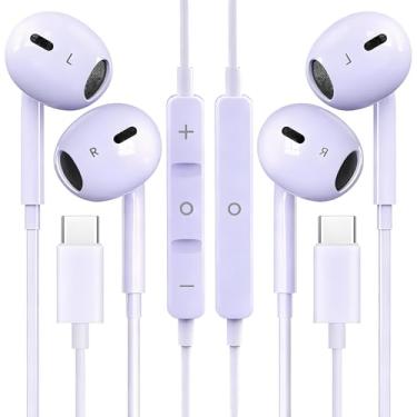 Imagem de 2 unidades de fones de ouvido USB C para iPhone 16/15 fones de ouvido de telefone com microfone e controle de volume HiFi estéreo tipo C para Galaxy S23/S22/S21/S20/Ultra Note 10/20, para Pixel 7/6/6a
