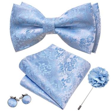 Imagem de Conjunto de gravata borboleta Barry.Wang, azul claro, floral, seda for