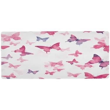 Imagem de Wassud Tapete de mouse com silhuetas de borboleta para jogos com base de borracha antiderrapante, mouse pad longo com borda costurada, almofada grande à prova d'água para escritório, casa, 80 x 39,9