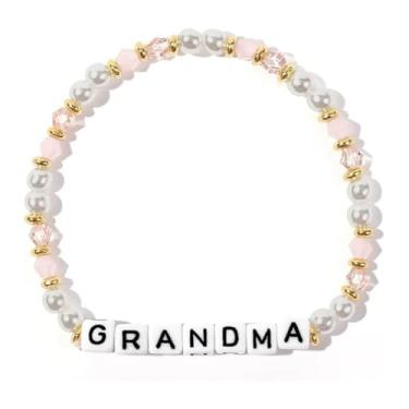 Imagem de COLORFUL BLING Pulseira elástica com letras gravadas para mulheres, avó, mãe, filha, irmã, tia, sobrinha, dia dos namorados, dia das mães, aniversário, Natal, joias presentes, regular, Resina, Sem