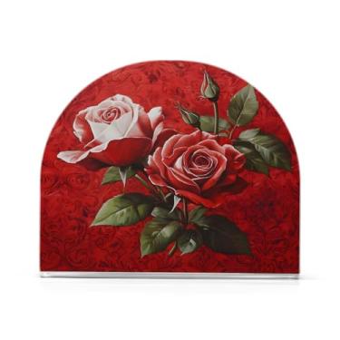 Imagem de Qilmy Porta-guardanapos rosa vermelha do dia dos namorados para mesas - porta-guardanapos para cozinha, porta-guardanapos de mesa, porta-guardanapos de coquetel, porta-guardanapos moderno, guardanapos