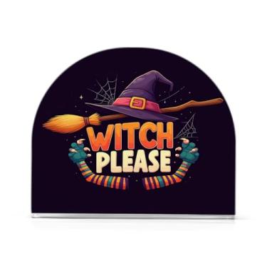 Imagem de Qilmy Chapéu de bruxa de Halloween e vassoura suporte de guardanapo acrílico, porta-guardanapos para mesas cozinha restaurante decoração de casa, suporte decorativo moderno para guardanapos de