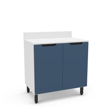 Imagem de Balcão de Cozinha 2 Portas Branco/Azul Meena Politorno Moveis