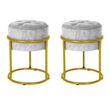 Imagem de Kit 2 Puff/Banquetas Redondas em Ferro – Confortáveis e Modernos, Ideais para Sala, Escritório, Penteadeira e Decoração (cinza)