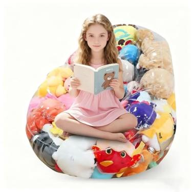 Imagem de Saco de feijão transparente para armazenamento de animais de pelúcia para crianças 150L PVC impermeável organizador de brinquedos capa de cadeira com zíper, suporte de brinquedo de pelúcia fácil de