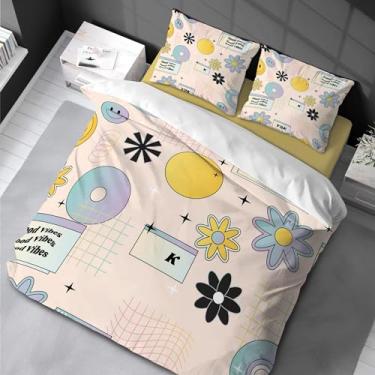 Imagem de Conjunto de capa de edredom com desenho geométrico, arte floral, abstrata, decorativa, 2 peças, conjunto de cama com 2 fronhas tamanho Queen 220 x 240 cm -80 x 80 cm*2