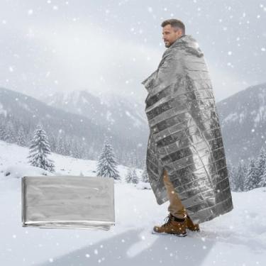 Imagem de Cobertor térmico de emergência, cobertor espacial de filme de alumínio refletivo para acampamento, caminhada, equipamento de sobrevivência, folha de isolamento dobrável leve prata (210 * 160 cm)