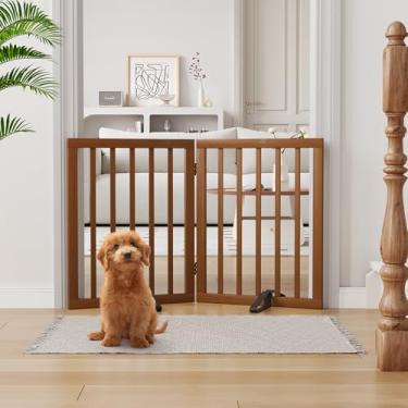 Imagem de Semiocthome Portões De Bambu Para Cães, 2 Painéis, Independentes, Para Casa, Com 2 Suportes De Metal, 24" De Altura, Portão De Madeira Dobrável Para Animais De Estimação, Para Escadas, Portas, Cerc