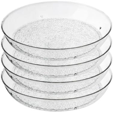 Imagem de Pacote com 4 bandejas de servir transparentes, bandeja de plástico redonda, bandeja à prova de derramamento para mesa de café, penteadeira, bandeja decorativa para otomano, bandeja de perfume