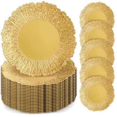 Imagem de Widecook 50 placas de carregamento a granel para carregadores de casamento, 33 cm, reutilizáveis, pratos de servir redondos, carregadores de mesa para catering, festa familiar, restaurante, artigos de