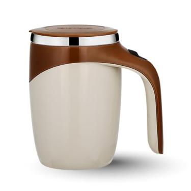 Imagem de Caneca Térmica Elétrica Mixer com Misturador Magnético, 380ml, Aço Inox 304, Recarregável USB-C, Tampa Protetora, Alça Resistente, Ideal para Café, Shakes e Bebidas Quentes (Bege)