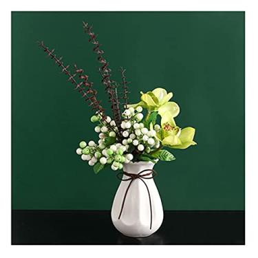 Imagem de CZCZC Buquê de simulação de flores artificiais, azevinho, enfeites de feijão de acácia, mirtilo, casa, sala de estar, mesa de jantar, decoração de mesa, móveis de flores artificiais, flores falsas