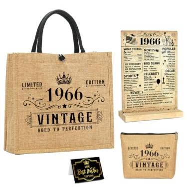 Imagem de Presentes de aniversário de 60 anos para mulheres, conjunto de presentes de aniversário de 1966 para mulheres, presente único feliz de 60 anos para mãe, esposa, vintage, bolsa de palha 1966, bolsa
