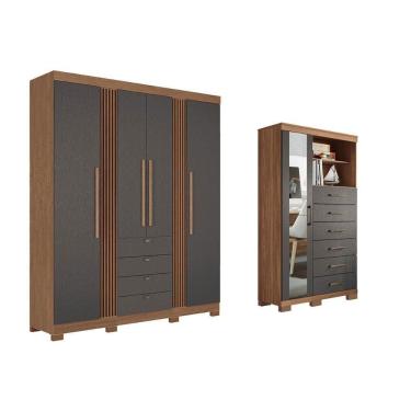 Imagem de Guarda Roupa +cômoda 2 Peças Qc292 Jatobá/grafite - Santos Andirá