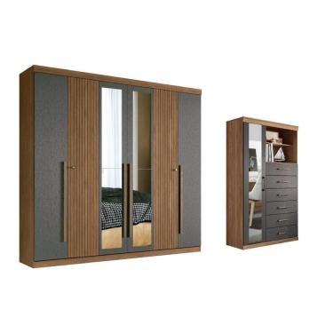 Imagem de Guarda Roupa 2 Peças (1guardaroupa+1cômoda) Qc362 Jatobá/grafite - Santos Andirá