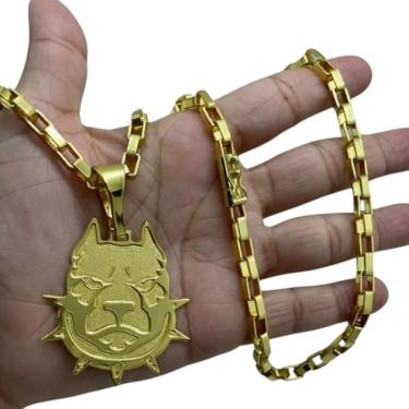 Imagem de Cordão 6Mm Tijolinho Curto + Pingente Pai Nosso Banhado A