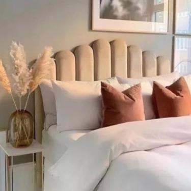 Imagem de Kit Cabeceira Nuvem Estofada Modular 60x20cm para Cama Box Solteiro Casal Queen King (17,BEGE)