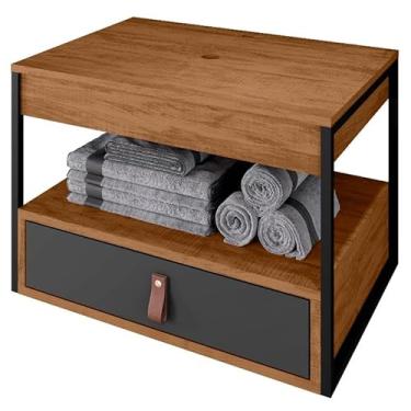 Imagem de Gabinete para Banheiro com 1 Gaveta – Estrutura de Aço Modelo Harley, Organizador Compacto para Higiene Doméstica (Nature/Preto)