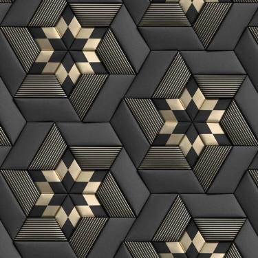 Imagem de Papel De Parede 3D Preto E Dourado Geometrico Autocolante