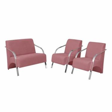Imagem de Conjunto Poltrona Vênus Braço Alumínio Suede Rosa - D SALLA