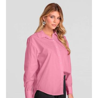 Imagem de Camisa Feminina Manga Longa Tricoline Dianna Rosa, M, Rosa