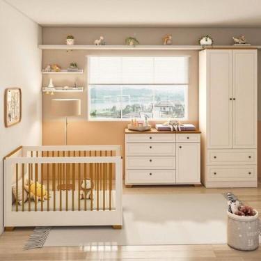 Imagem de Quarto de Bebê com Berço com Colchão, Cômoda e Guarda-roupa Baby Anand
