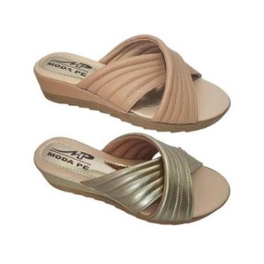 Imagem de Kit 2 ParesTamanco Feminino Tiras Anabela Super Conforto Moda Pé-Feminino