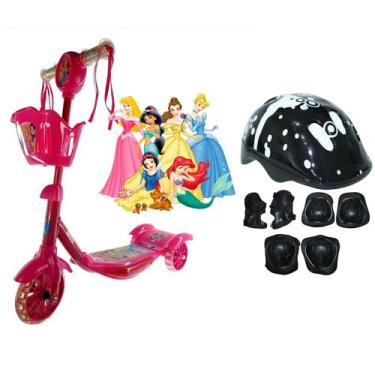 Imagem de Patinete Infantil 3 Rodas Princesas Com Cesta E Kit Capacete - SAMBA T