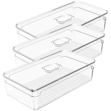 Imagem de Kit 3 Organizadores Geladeira 2,8L Cozinha Multiuso Com Respiradouro Frutas Legumes Clear Fresh OU.