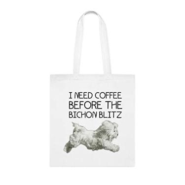 Imagem de Sacola Blitz I Need Coffee Before Bichon Blitz, presente de bicicleta engraçado, bolsa de ombro de bicicleta, bolsas reutilizáveis de bicicleta, ideia de presente de cesta de Natal
